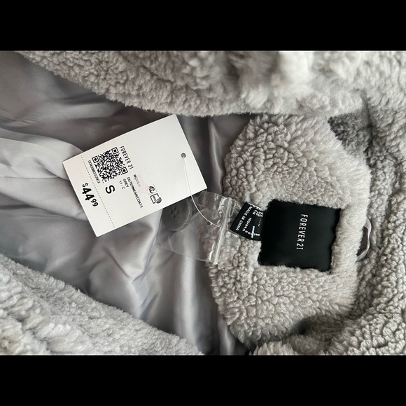 F21 gray Faux Shearling Button-Up Coat - Picture 6 of 10